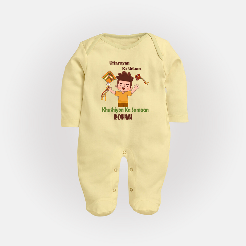 Uttarayan Ki Udaan - Khushiyon Ka Samaan - Customised Full Body Suit  - PASTEL YELLOW - New Born (Chest 7.5")