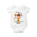 Uttarayan Ki Udaan - Khushiyon Ka Samaan - Customised Onesie  - WHITE - 0 - 3 Months Old (Chest 16")