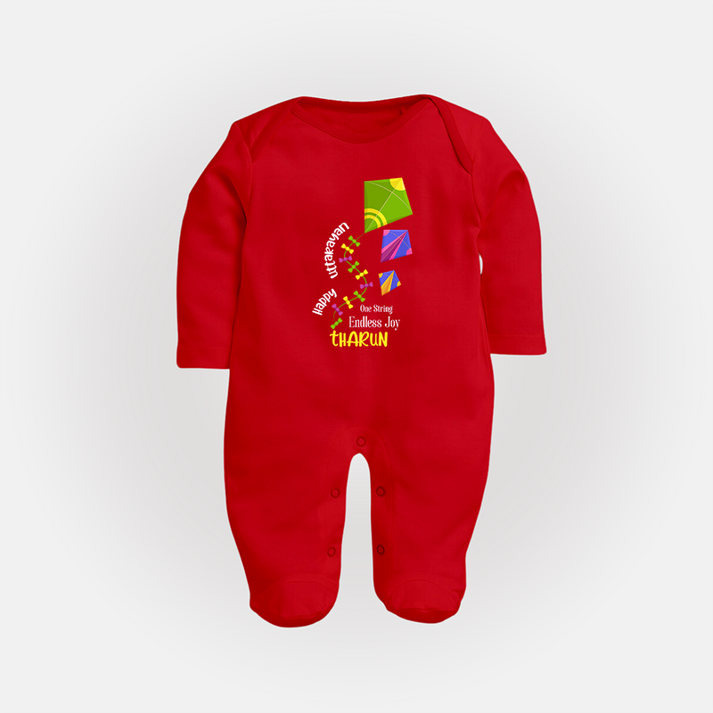 Happy Uttarayan - One String, Endless Joy - Customised Full Body Suit  - RED - New Born (Chest 7.5")