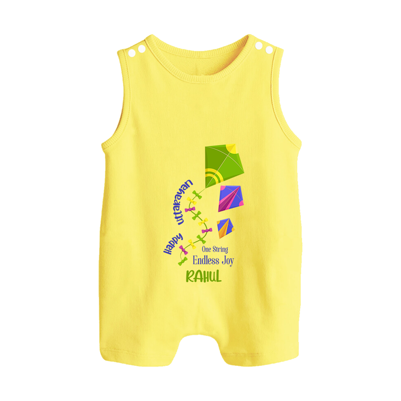 Happy Uttarayan - One String, Endless Joy - Customised Romper  - PASTEL YELLOW - 0 - 5 Months Old (Chest 18")