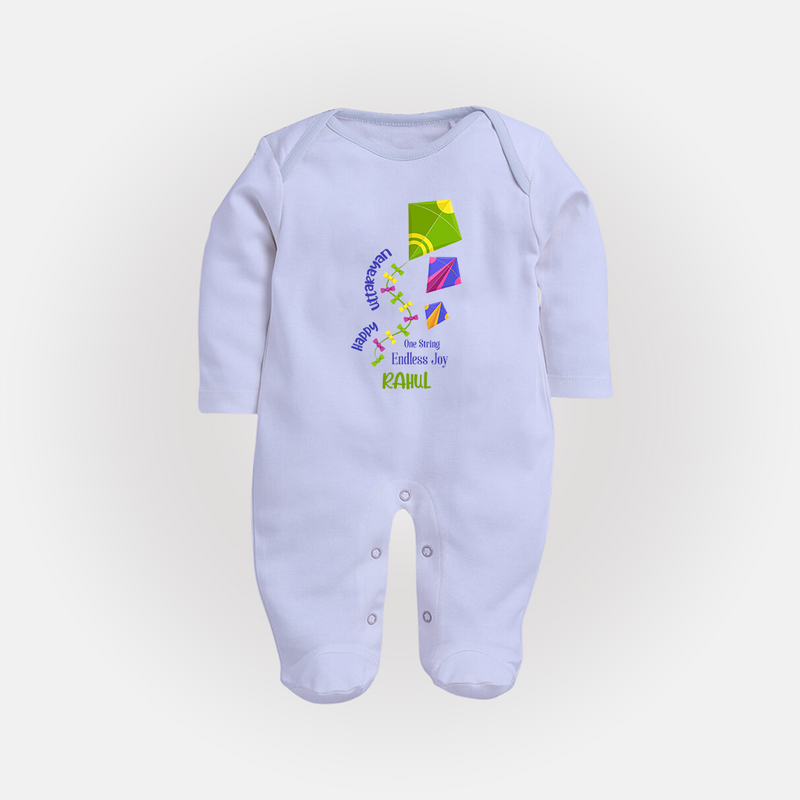 Happy Uttarayan - One String, Endless Joy - Customised Full Body Suit  - BABY BLUE - New Born (Chest 7.5")