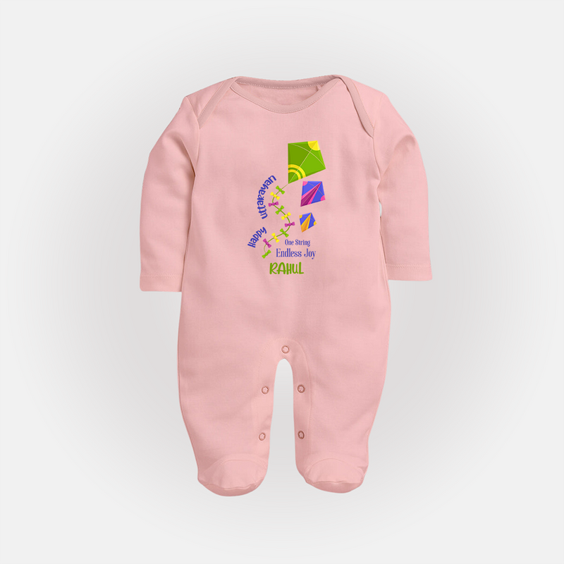 Happy Uttarayan - One String, Endless Joy - Customised Full Body Suit  - BABY PINK - New Born (Chest 7.5")