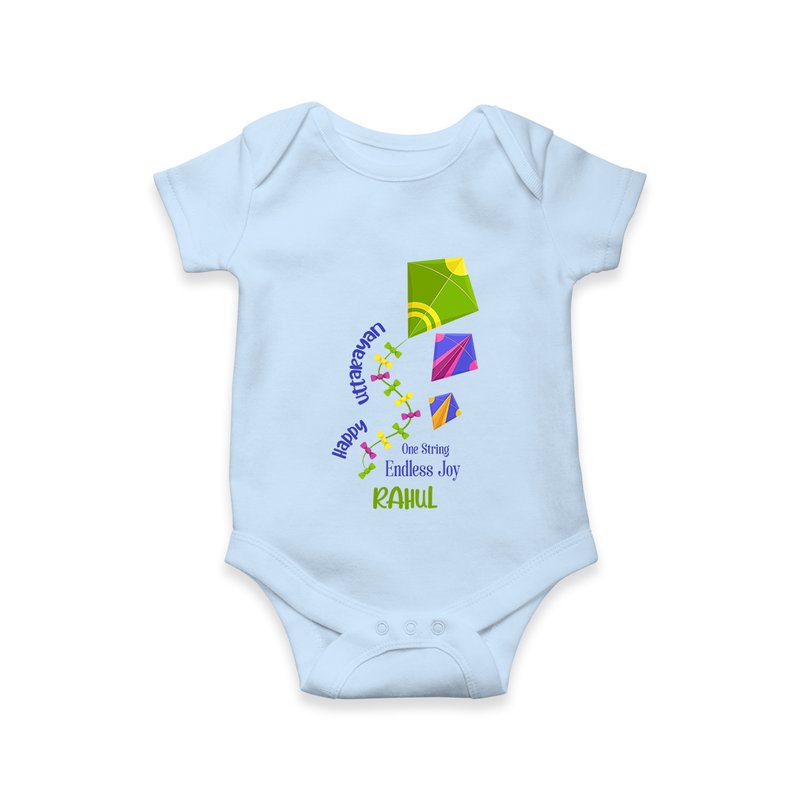 Happy Uttarayan - One String, Endless Joy - Customised Onesie  - BABY BLUE - 0 - 3 Months Old (Chest 16")