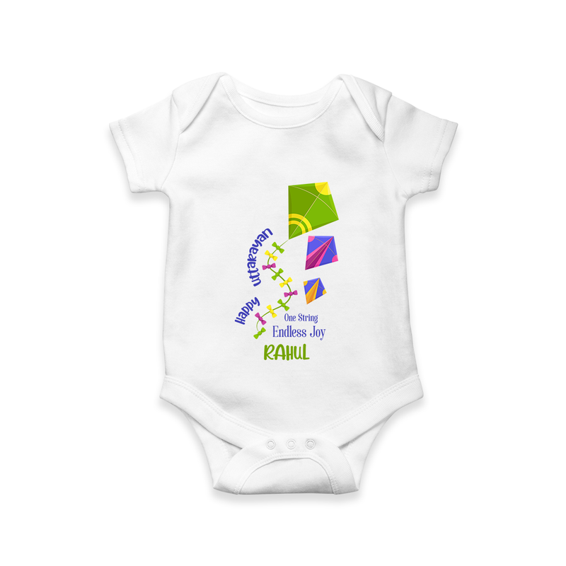 Happy Uttarayan - One String, Endless Joy - Customised Onesie  - WHITE - 0 - 3 Months Old (Chest 16")