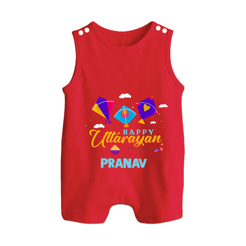 Happy Uttarayan - Cute Customised Romper For Kids - RED - 0 - 5 Months Old (Chest 18")