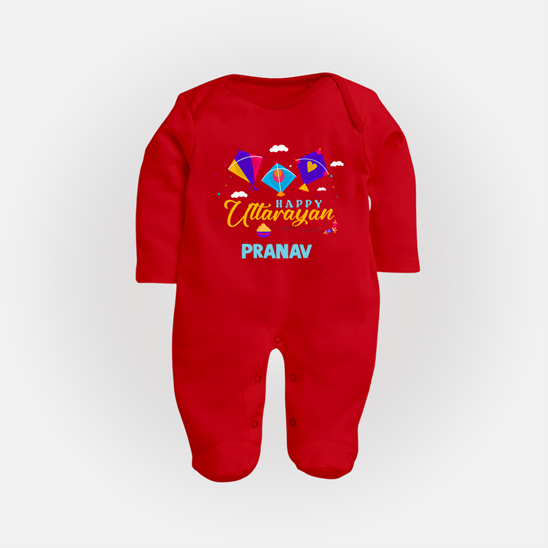 Happy Uttarayan - Cute Customised Full Body Suit For Kids - RED - New Born (Chest 7.5")