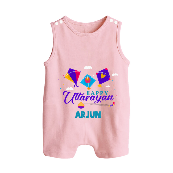 Happy Uttarayan | Custom Romper suit with Name - BABY PINK - 0 - 5 Months Old (Chest 18")
