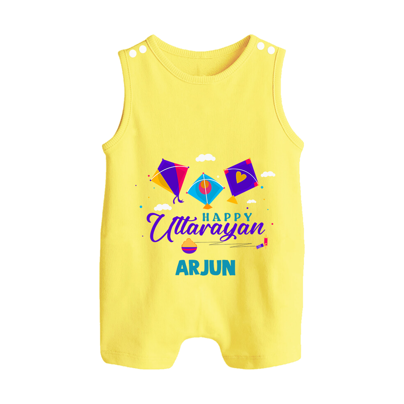 Happy Uttarayan - Cute Customised Romper For Kids - PASTEL YELLOW - 0 - 5 Months Old (Chest 18")