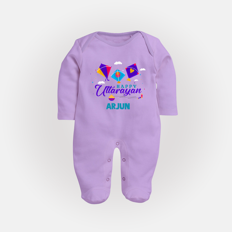 Happy Uttarayan - Cute Customised Full Body Suit For Kids - LILAC - New Born (Chest 7.5")