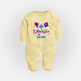 Happy Uttarayan | Custom FullBody Suit with Name - PASTEL YELLOW - New Born (Chest 7.5")