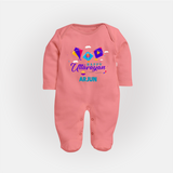 Happy Uttarayan | Custom FullBody Suit with Name - PEACH - New Born (Chest 7.5")