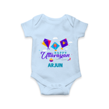 Happy Uttarayan | Custom Romper with Name - BABY BLUE - New Born (Chest 14")