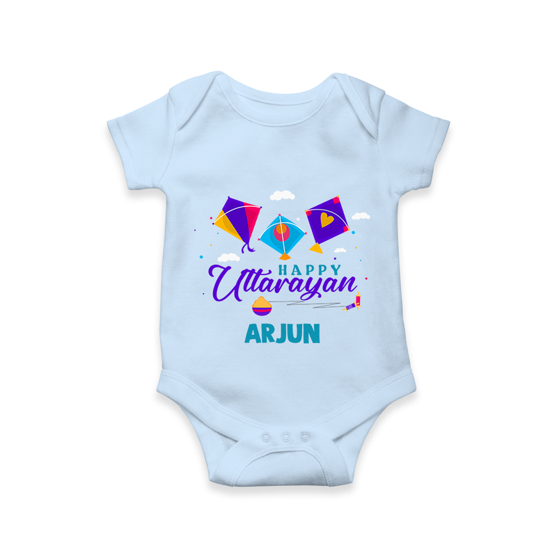 Happy Uttarayan - Cute Customised Onesie For Kids - BABY BLUE - 0 - 3 Months Old (Chest 16")