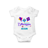 Happy Uttarayan | Custom Romper with Name - WHITE - New Born (Chest 14")