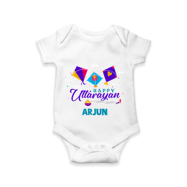 Happy Uttarayan | Custom Romper with Name - WHITE - New Born (Chest 14")