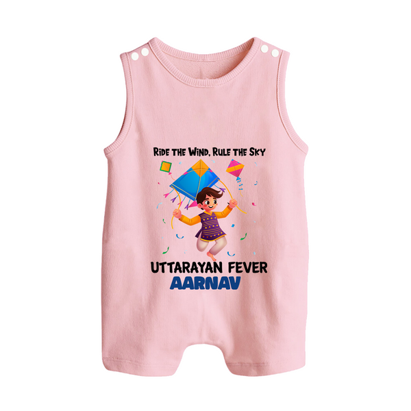 Ride The Wind, Rule The Sky, Uttarayan Fever - Adorable Customised Romper For Kids  - BABY PINK - 0 - 5 Months Old (Chest 18")