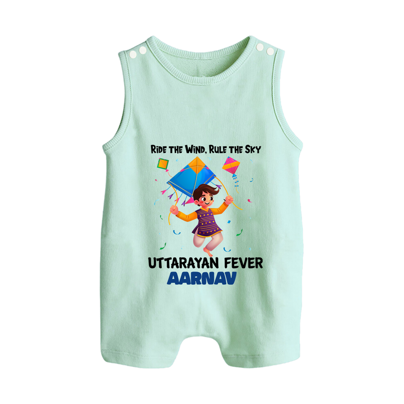 Ride The Wind, Rule The Sky, Uttarayan Fever - Adorable Customised Romper For Kids  - MINT GREEN - 0 - 5 Months Old (Chest 18")