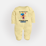 Ride The Wind, Rule The Sky, Uttarayan Fever - Adorable Customised Full Body Suit For Kids  - PASTEL YELLOW - New Born (Chest 7.5")