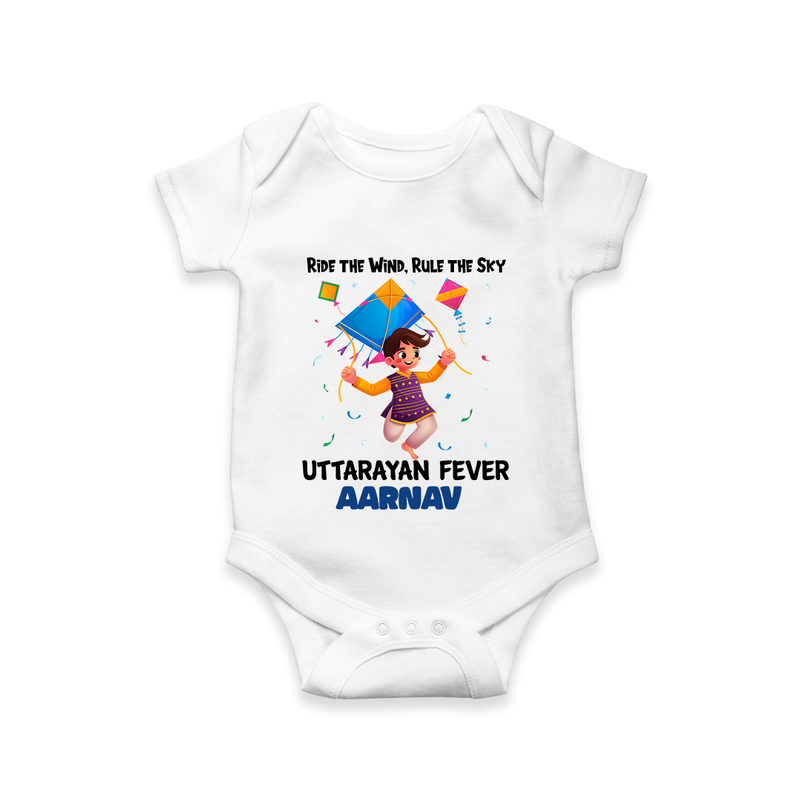 Ride The Wind, Rule The Sky, Uttarayan Fever - Adorable Customised Onesie For Kids  - WHITE - 0 - 3 Months Old (Chest 16")