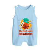 My First Lohri | Personalised Romper Suit with Name - BABY BLUE - 0 - 5 Months Old (Chest 18")
