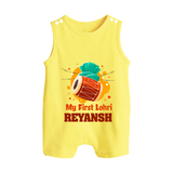 My First Lohri | Personalised Romper Suit with Name - PASTEL YELLOW - 0 - 5 Months Old (Chest 18")