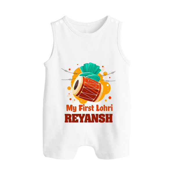 My First Lohri | Personalised Romper Suit with Name - WHITE - 0 - 5 Months Old (Chest 18")