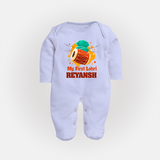 My First Lohri | Personalised Fullbody suit with Name - BABY BLUE - New Born (Chest 7.5")