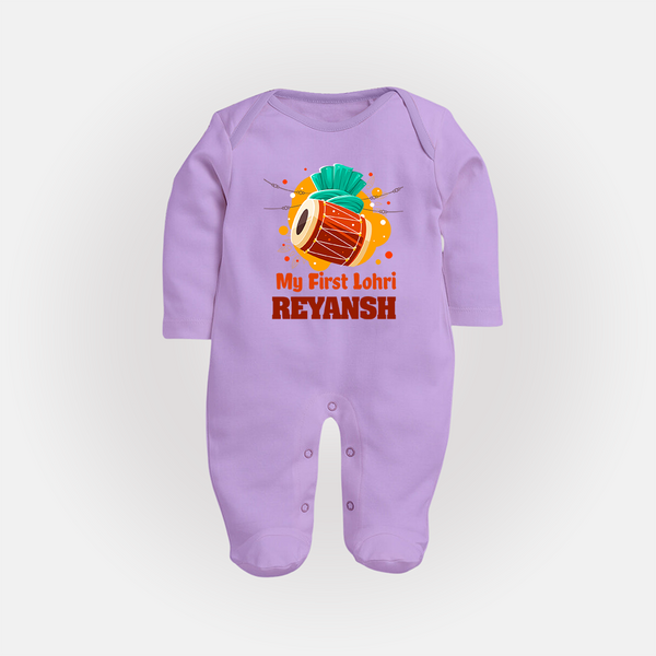 My First Lohri | Personalised Fullbody suit with Name - LILAC - New Born (Chest 7.5")