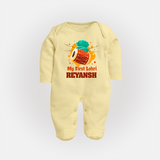 My First Lohri | Personalised Fullbody suit with Name - PASTEL YELLOW - New Born (Chest 7.5")