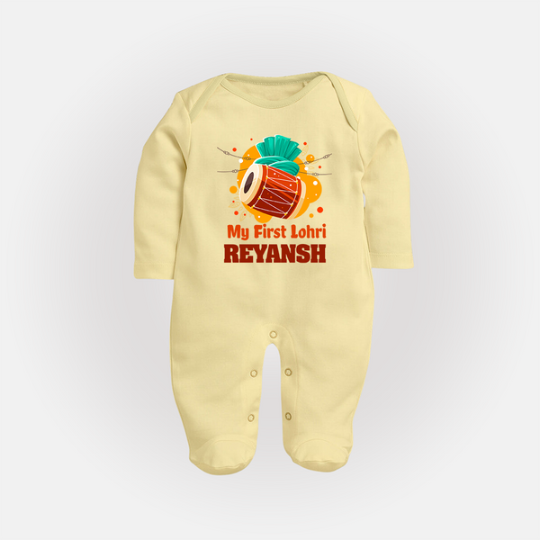 My First Lohri | Personalised Fullbody suit with Name - PASTEL YELLOW - New Born (Chest 7.5")