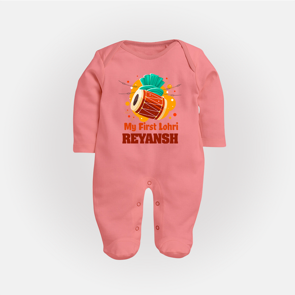 My First Lohri | Personalised Fullbody suit with Name - PEACH - New Born (Chest 7.5")