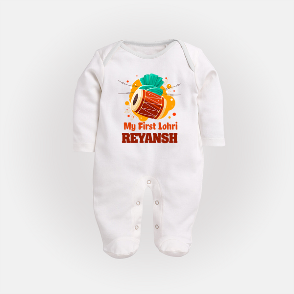 My First Lohri | Personalised Fullbody suit with Name - WHITE - New Born (Chest 7.5")