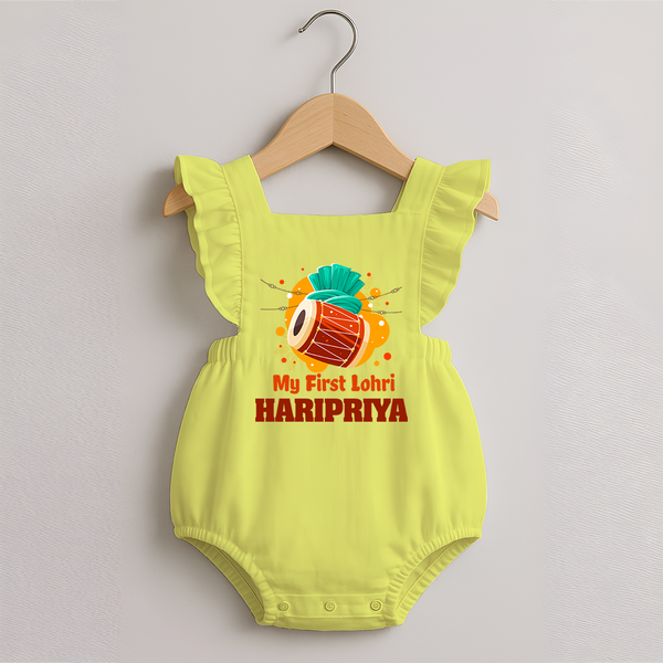 My First Lohri | Personalised Romper Frock with Name - PASTEL YELLOW - 0 - 3 Months Old (Chest 19")