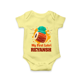 My First Lohri | Personalised Romper with Name - PASTEL YELLOW - New Born (Chest 14")