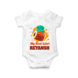 My First Lohri | Personalised Romper with Name - WHITE - New Born (Chest 14")