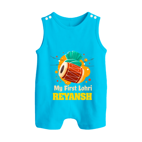 My First Lohri | Personalised Romper Suit with Name - SKY BLUE - 0 - 5 Months Old (Chest 18")