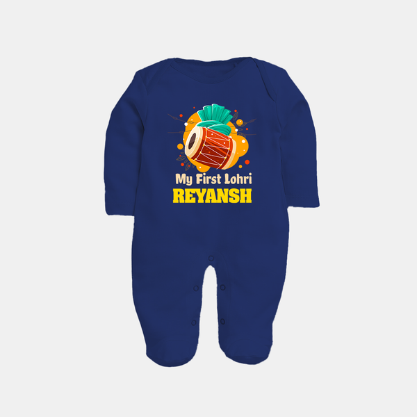 My First Lohri | Personalised Fullbody suit with Name - NAVY BLUE - New Born (Chest 7.5")