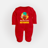 My First Lohri | Personalised Fullbody suit with Name - RED - New Born (Chest 7.5")