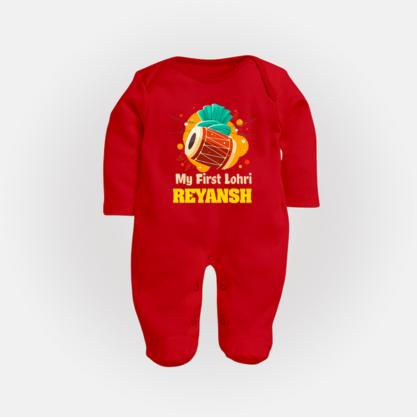 My First Lohri | Personalised Fullbody suit with Name - RED - New Born (Chest 7.5")