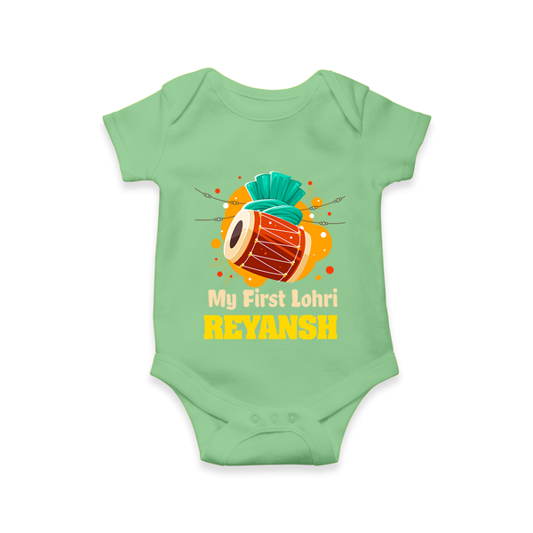 My First Lohri | Personalised Romper with Name - GREEN - New Born (Chest 14")