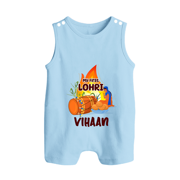 My First Lohri | Customized Romper Suit with Name - BABY BLUE - 0 - 5 Months Old (Chest 18")
