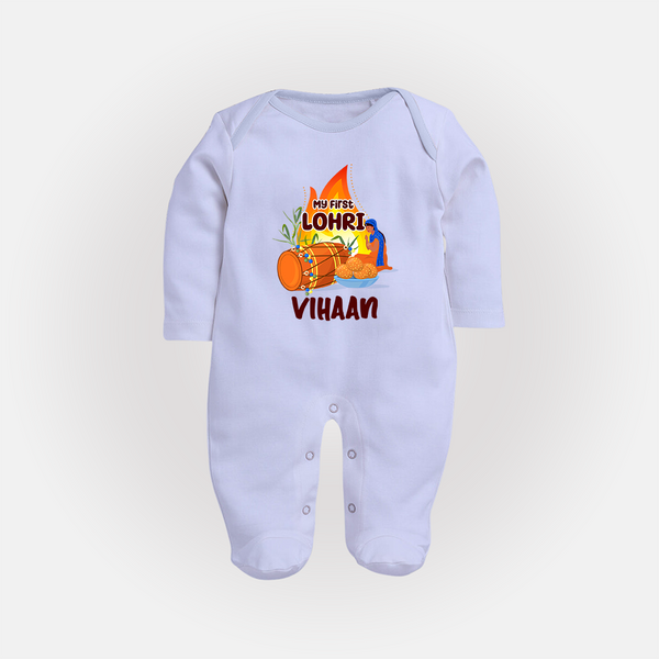 My First Lohri | Customized Fullbody suit with Name - BABY BLUE - New Born (Chest 7.5")