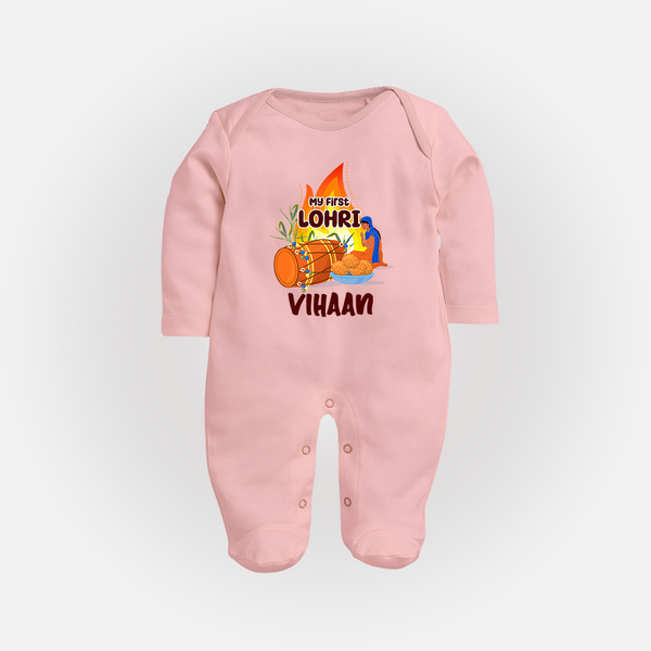 My First Lohri | Customized Fullbody suit with Name - BABY PINK - New Born (Chest 7.5")