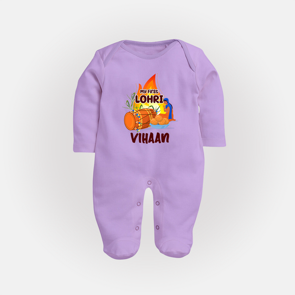 My First Lohri | Customized Fullbody suit with Name - LILAC - New Born (Chest 7.5")