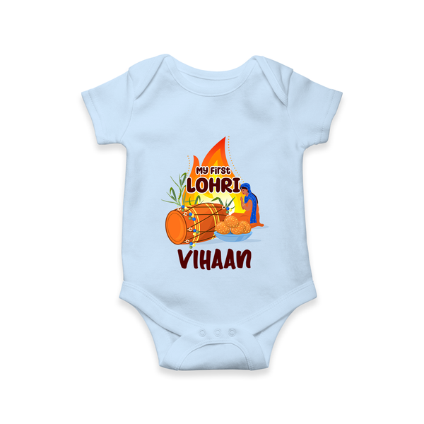 My First Lohri | Customized Romper with Name - BABY BLUE - New Born (Chest 14")