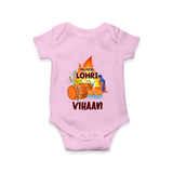 My First Lohri | Customized Romper with Name - BABY PINK - New Born (Chest 14")