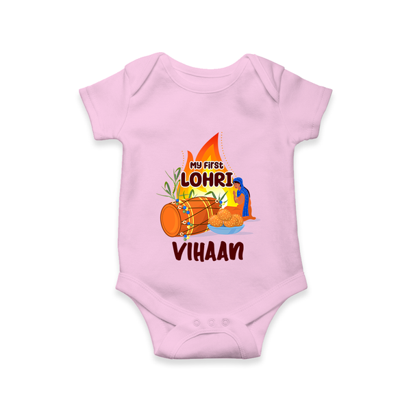 My First Lohri | Customized Romper with Name - BABY PINK - New Born (Chest 14")