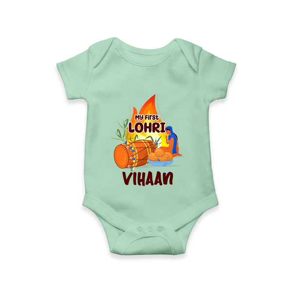 My First Lohri | Customized Romper with Name - MINT GREEN - New Born (Chest 14")