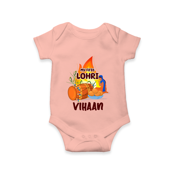 My First Lohri | Customized Romper with Name - PEACH - New Born (Chest 14")