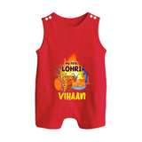 My First Lohri | Customized Romper Suit with Name - RED - 0 - 5 Months Old (Chest 18")